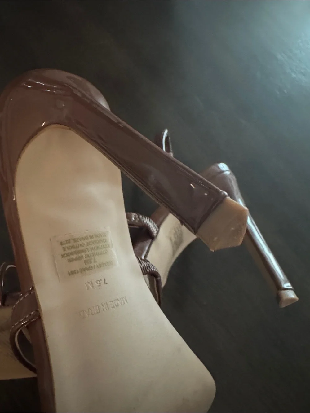 Brand new no wear Steve Madden Brown Patent Strappy Slingback Heels